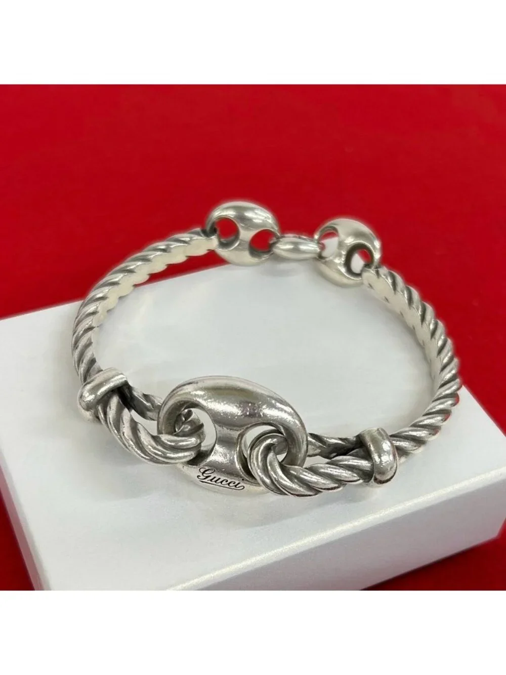 Gucci Vintage Marina Rope Bracelet 925 Sterling Silver Bangle